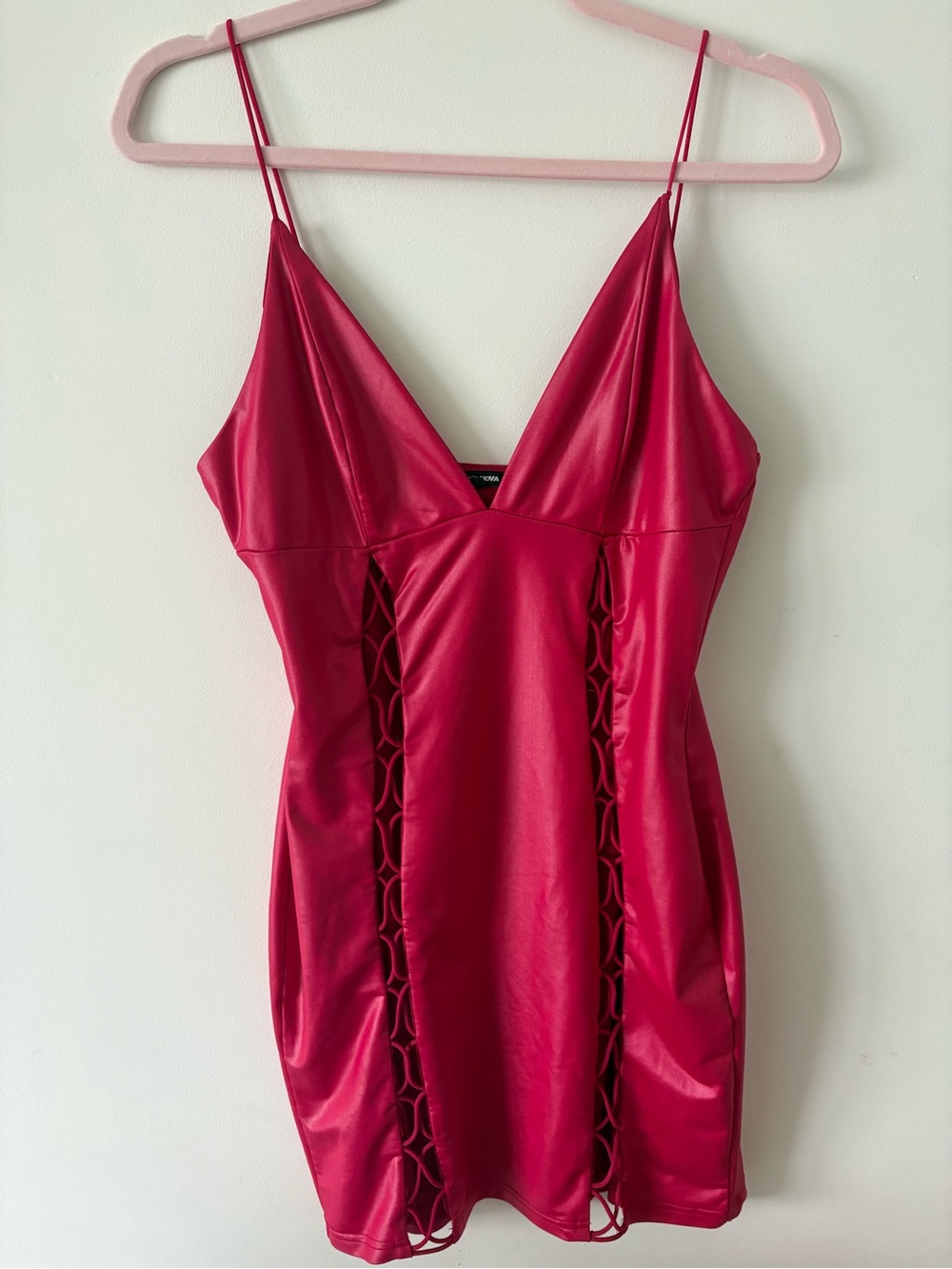 Fashion Nova Red Satin Lace-Up Slip Dress